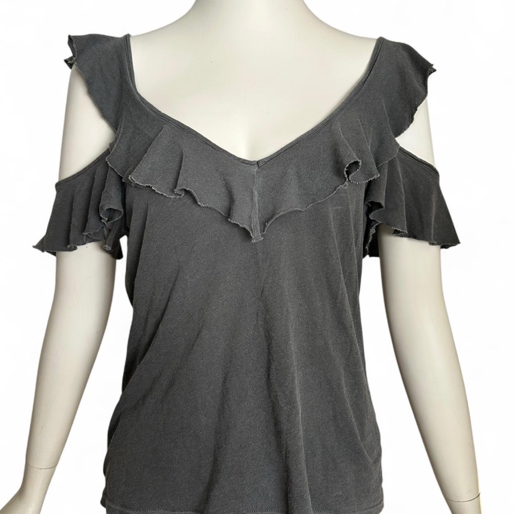 Splendid Ruffled Strappy Flirty Cold Shoulder Top - Gray